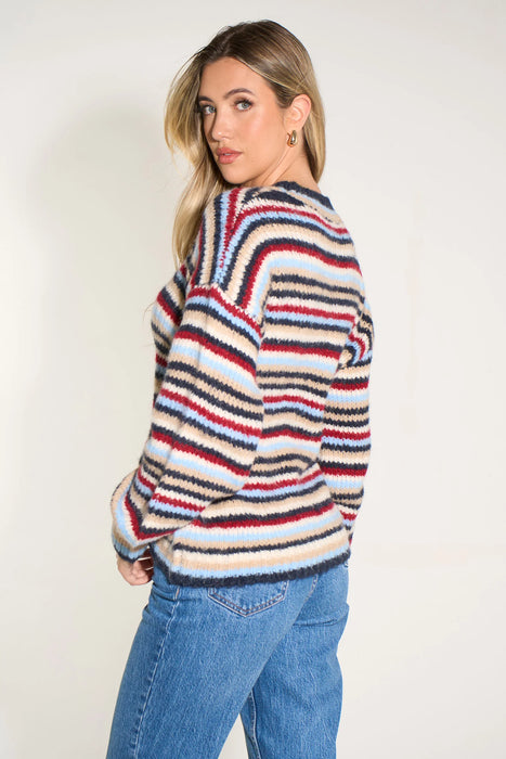 Knitted Striped Jumper in Blue/Multi