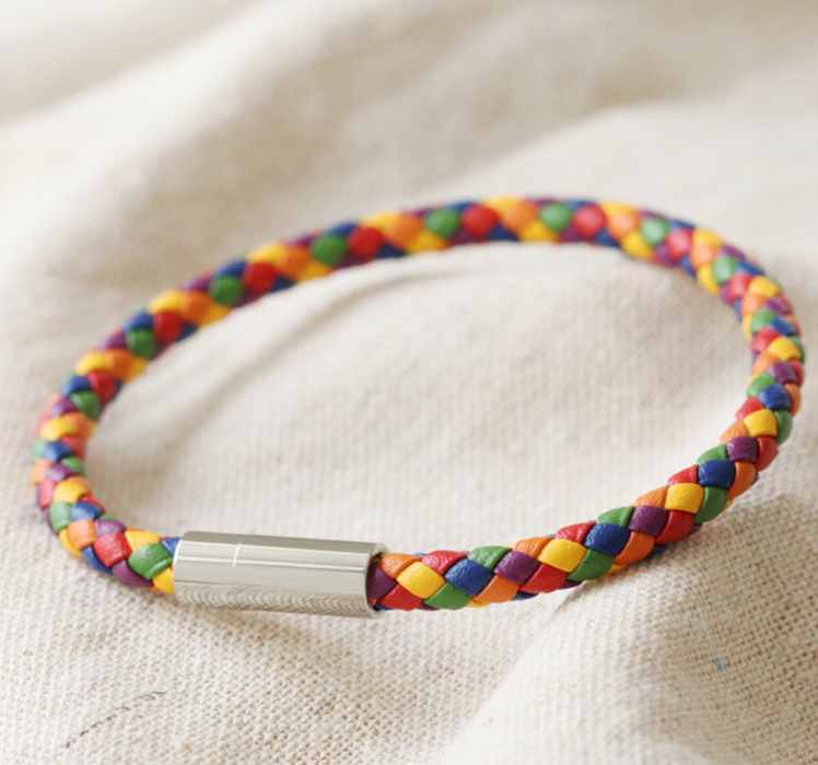 Slim Rainbow Braided Leather Bracelet