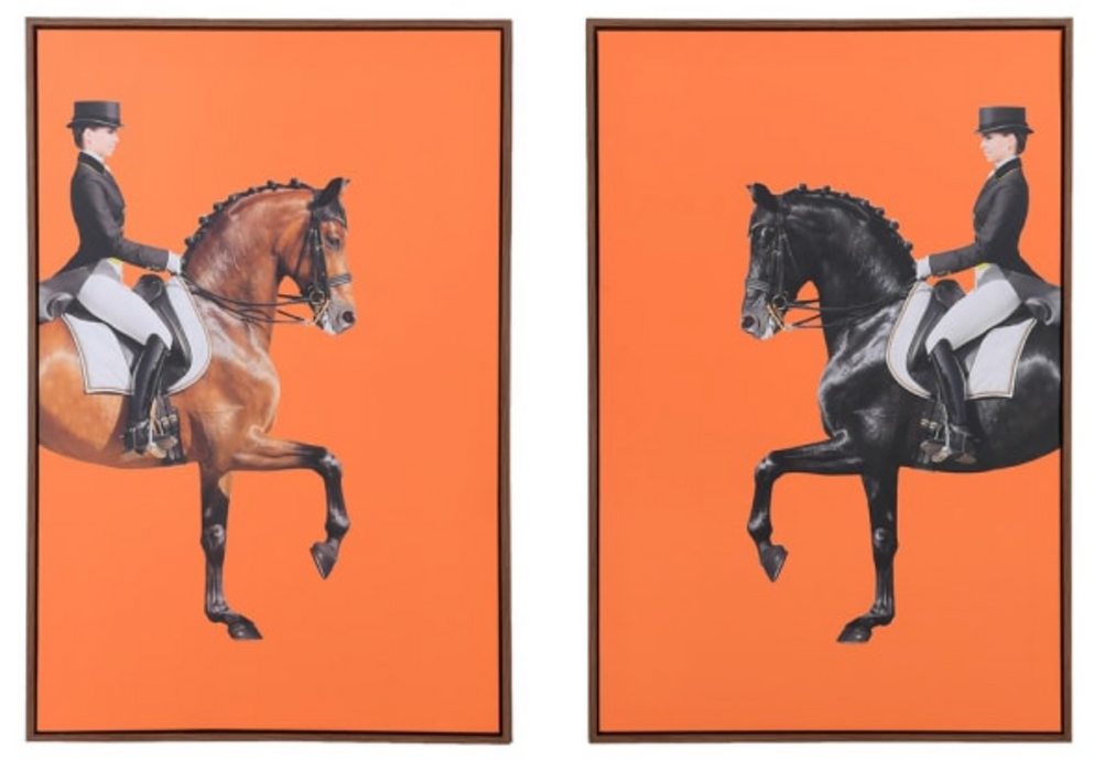 Set of 2 Bright Orange Equestrian Pictures
