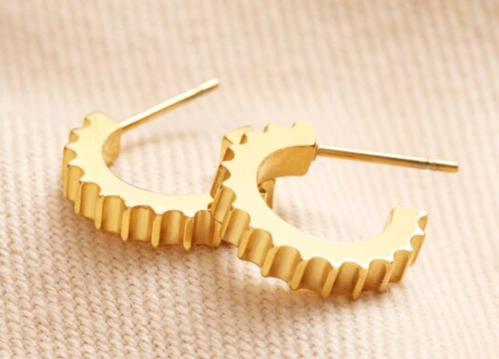 Steampunk Ridged Gold Hoop Earrings