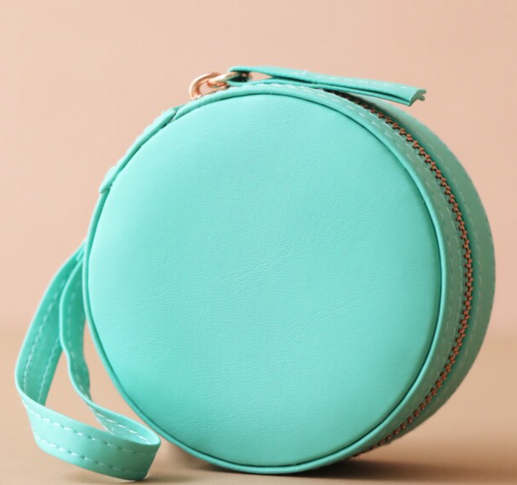 Mini Round Travel Jewellery Case in Turquoise