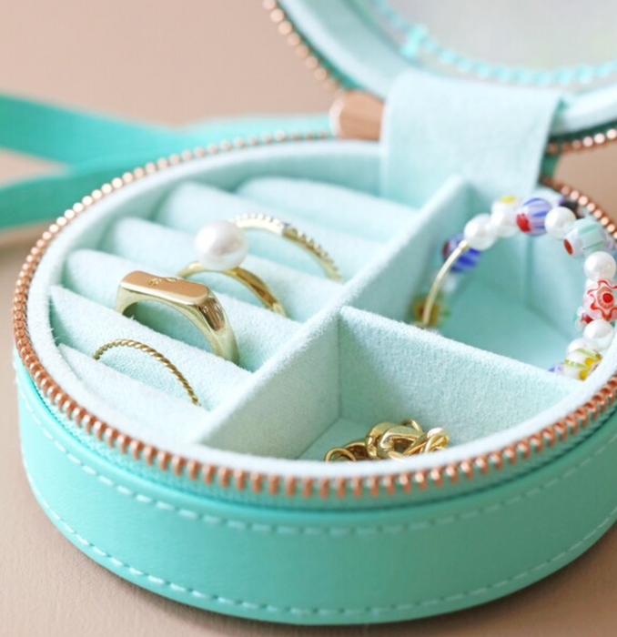 Mini Round Travel Jewellery Case in Turquoise