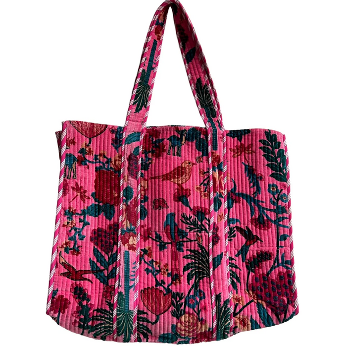 Madagascar bag in pink floral - large velvet tote bag