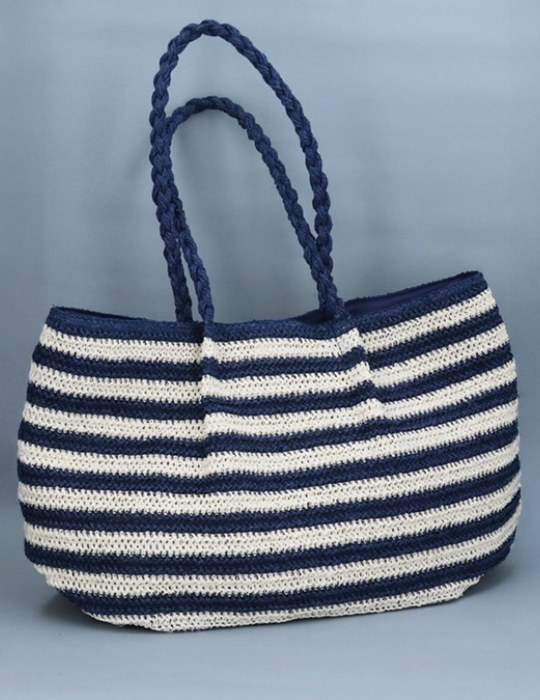 Shopper Bag - Crochet Navy Striped, Oversized