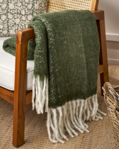 Olive Green Lambs Tail Wool Throw