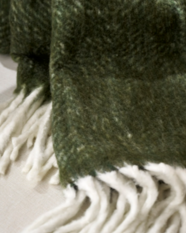 Olive Green Lambs Tail Wool Throw