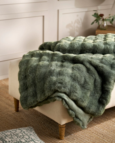 Eucalyptus Green Feather Faux Fur Throw