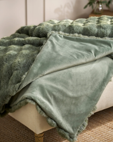 Eucalyptus Green Feather Faux Fur Throw