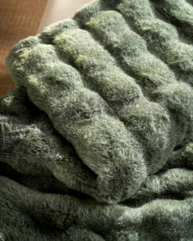 Eucalyptus Green Feather Faux Fur Throw