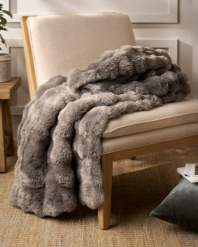 Brown Feather Faux Fur Throw