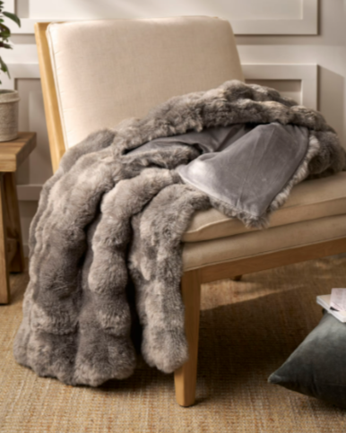 Brown Feather Faux Fur Throw