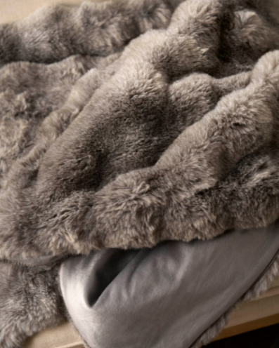 Brown Feather Faux Fur Throw