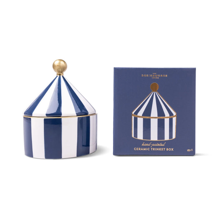Ceramic Tent Trinket Box - Navy & White Stripes