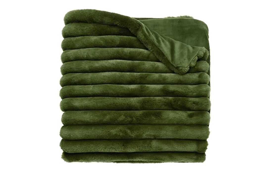 Olive Green Ribbed Faux Fur Throw