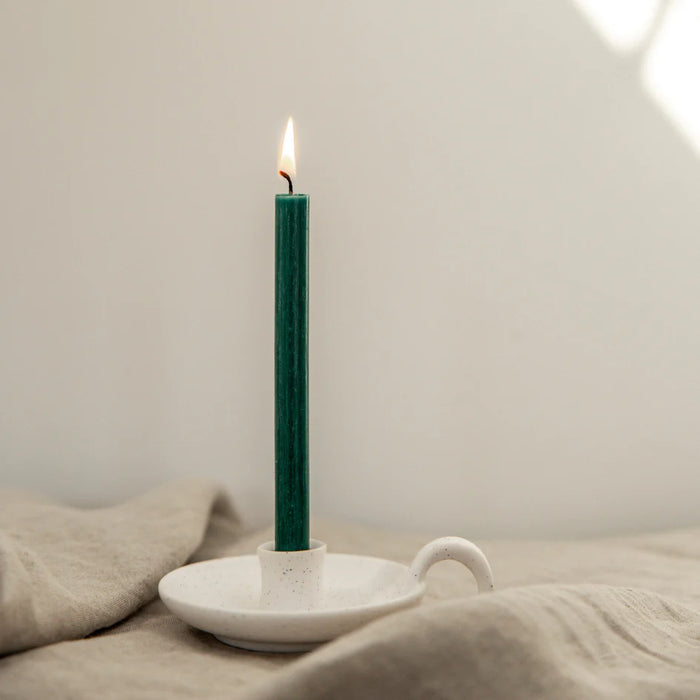 White Speckle 1/2" Candle Holder with Handle