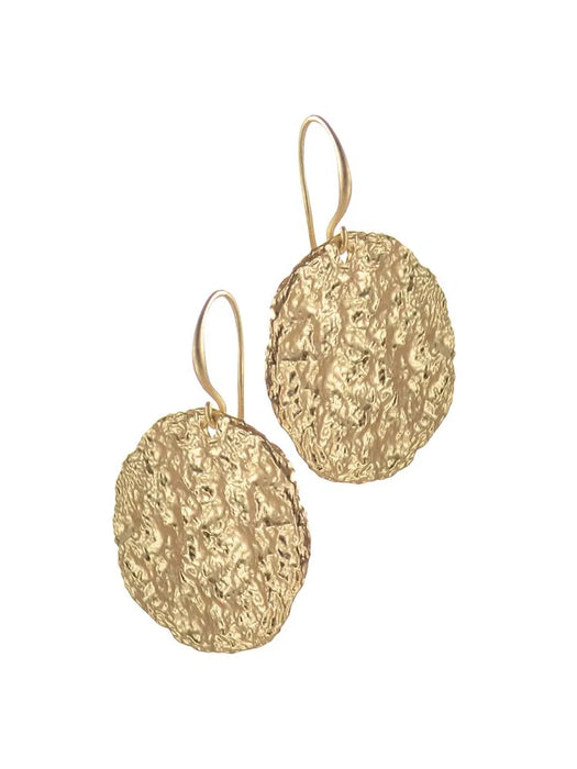 Waning Moon Hammered Gold Drop Earrings