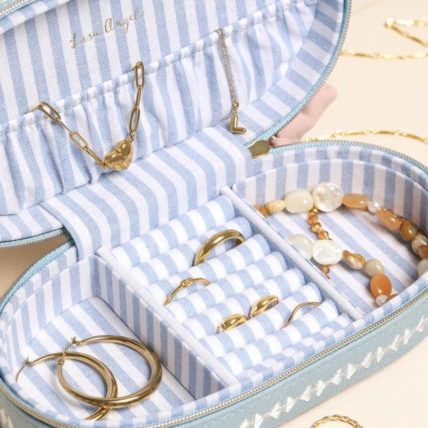 Blue Linen All Kinds of Amazing Oval Jewellery Case