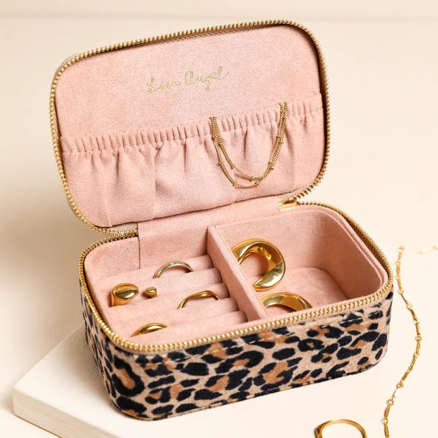 Leopard Print Velvet Travel Jewellery Case