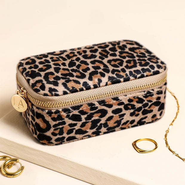 Leopard Print Velvet Travel Jewellery Case
