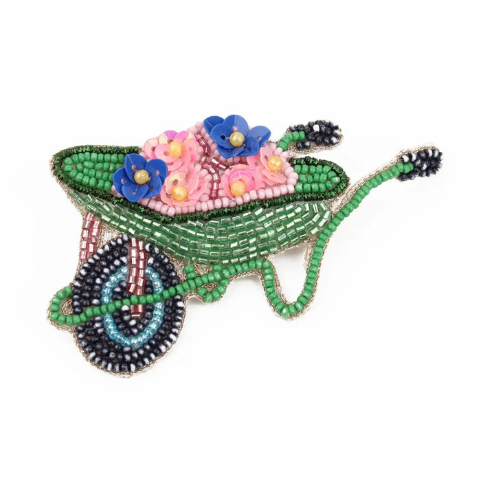 Floral Wheelbarrow Beaded Brooch