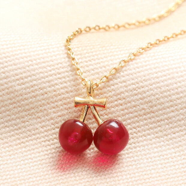Beaded Cherry Pendant Necklace