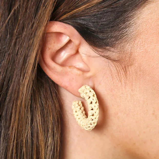 Beige Rattan Hoop Earrings