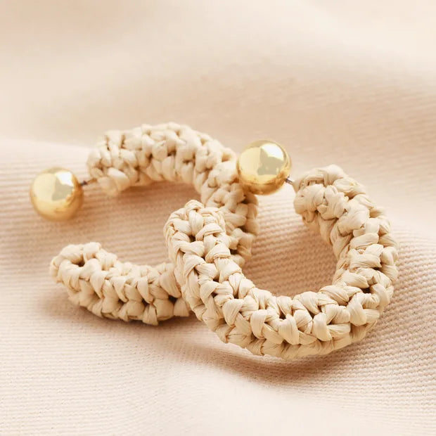 Beige Rattan Hoop Earrings