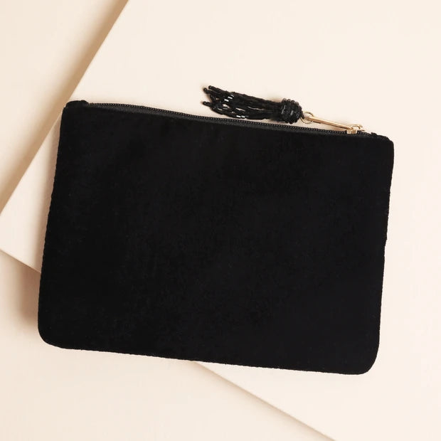 Black Velvet Bee Embroidered Pouch