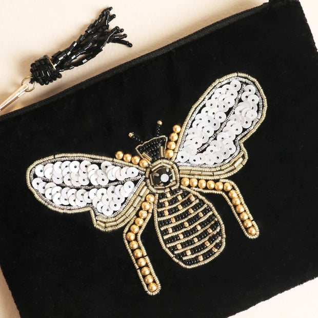 Black Velvet Bee Embroidered Pouch