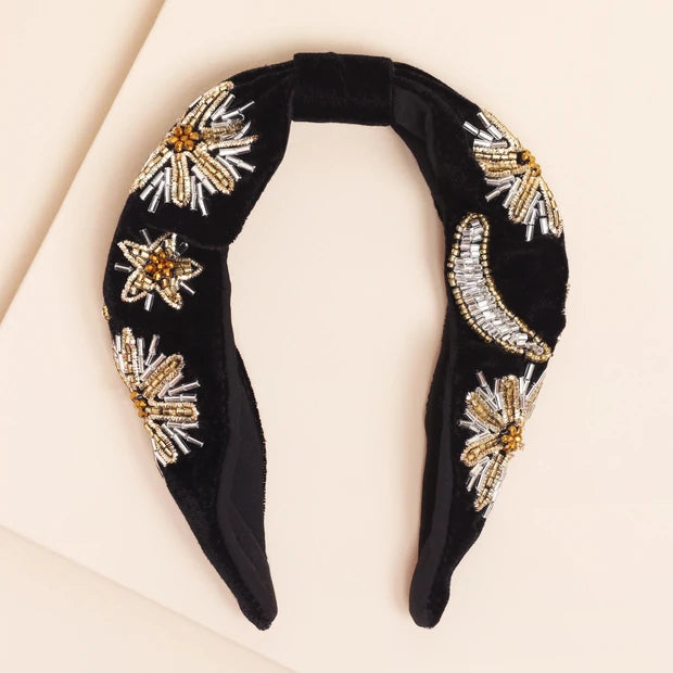 Black Velvet Embroidered Headband