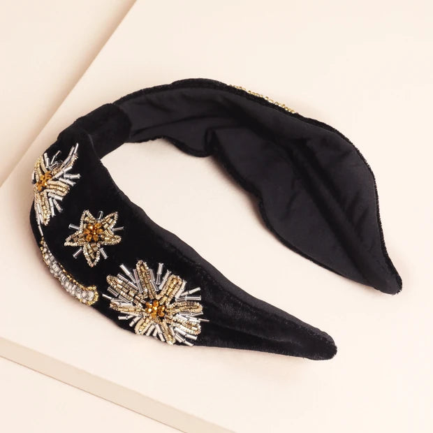 Black Velvet Embroidered Headband