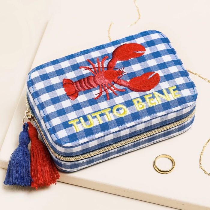 Blue Gingham Lobster Tutto Bene Rectangular Travel Jewellery Case