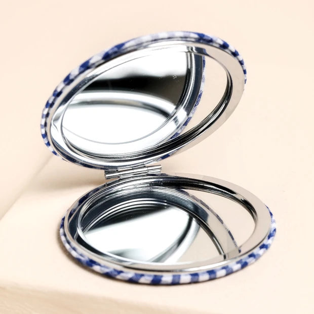 Blue Gingham La Dolce Vita Lemon Fabric Compact Mirror