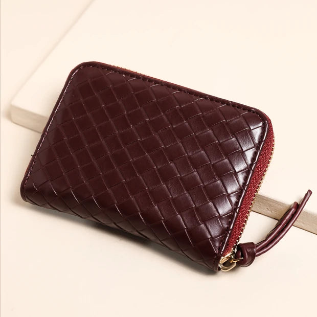 Woven Burgundy Purse in Vegan Leather