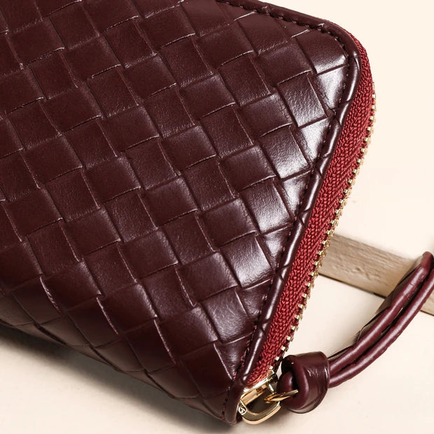 Woven Burgundy Purse in Vegan Leather