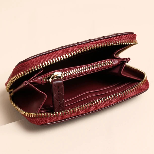 Woven Burgundy Purse in Vegan Leather
