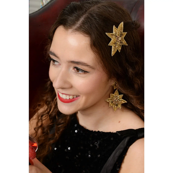 Large Gold/Silver Beaded Star Hair Clip