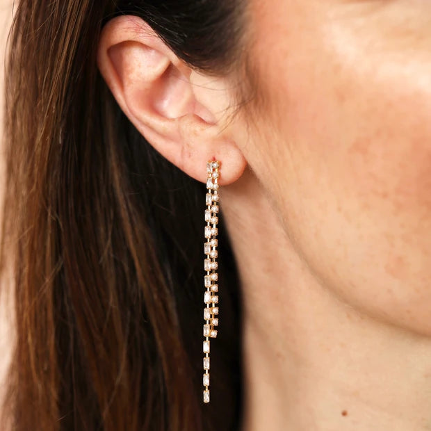 Crystal and Pearl Drop Stud Earrings in Gold