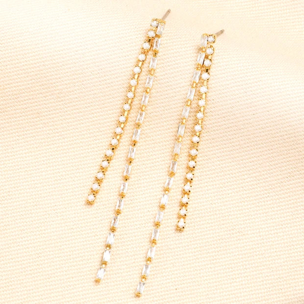Crystal and Pearl Drop Stud Earrings in Gold