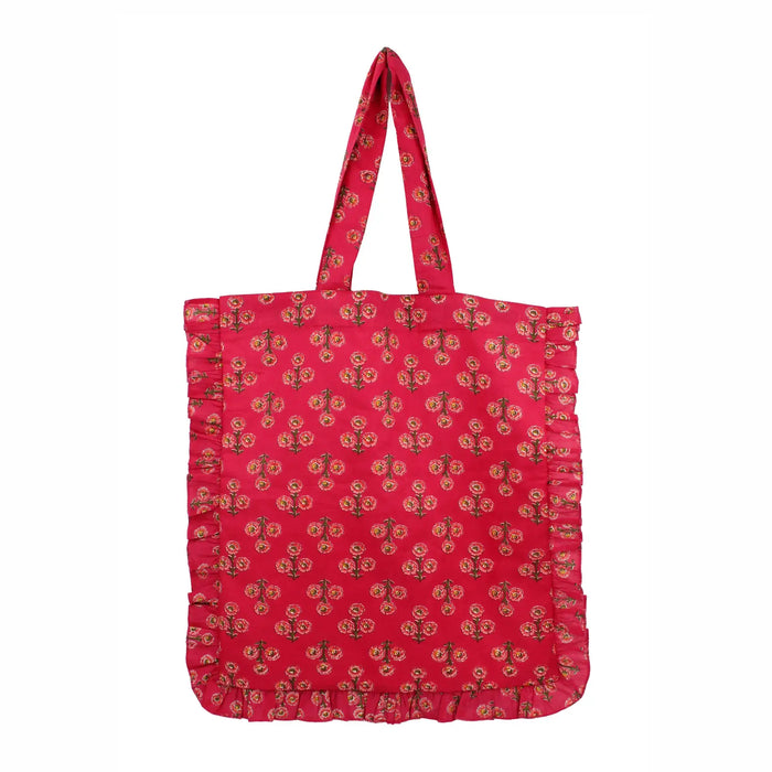 Patterned Pink Tote Bag with Frill