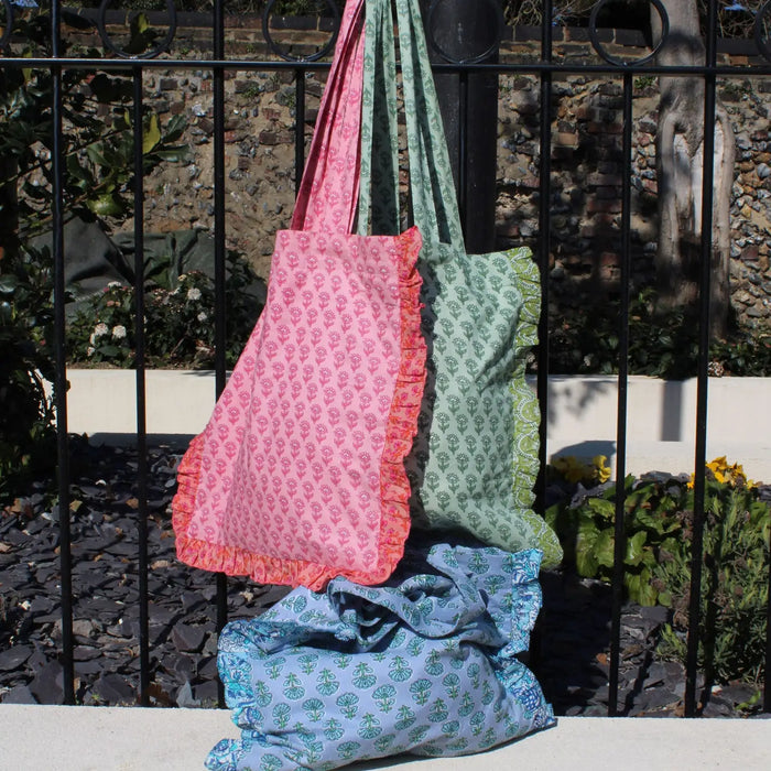Green Tote Bag with Frill - Pack of Two