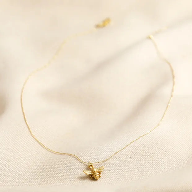 Delicate Tiny Gold Bumblebee Pendant Necklace