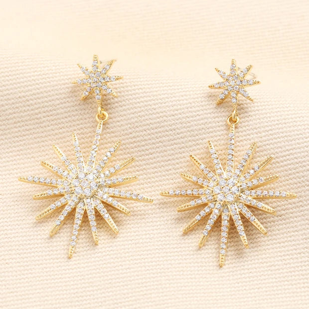 Double Star Gold Crystal Earrings