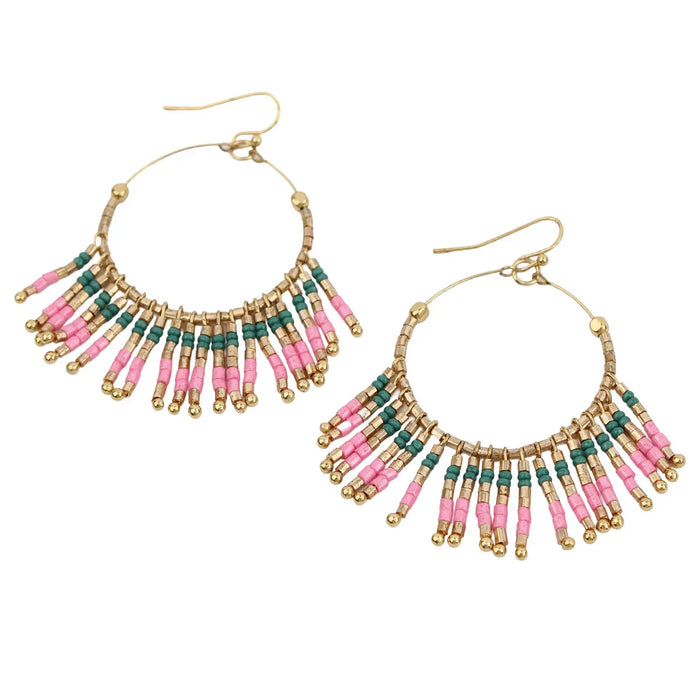 Pink Tassel Beaded Earrings