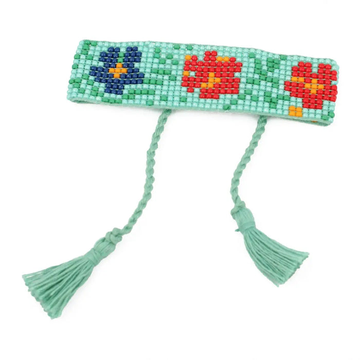 Blue Floral Beaded Bracelet