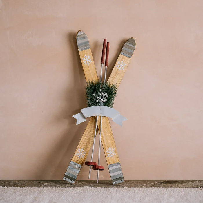 Metal Tipped Wooden Skis Decoration