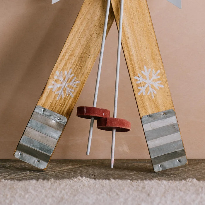Metal Tipped Wooden Skis Decoration