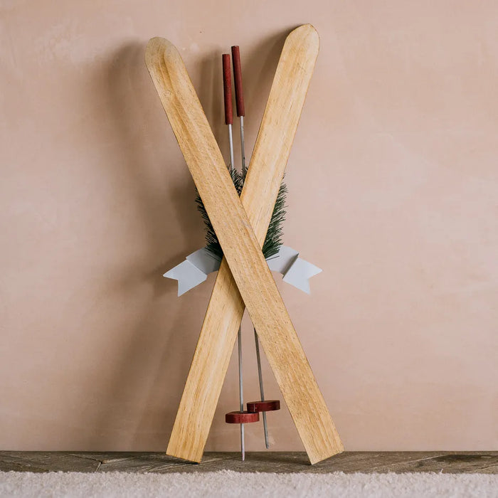 Metal Tipped Wooden Skis Decoration