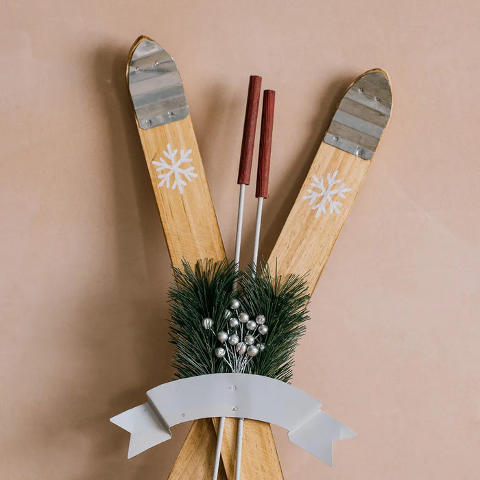 Metal Tipped Wooden Skis Decoration