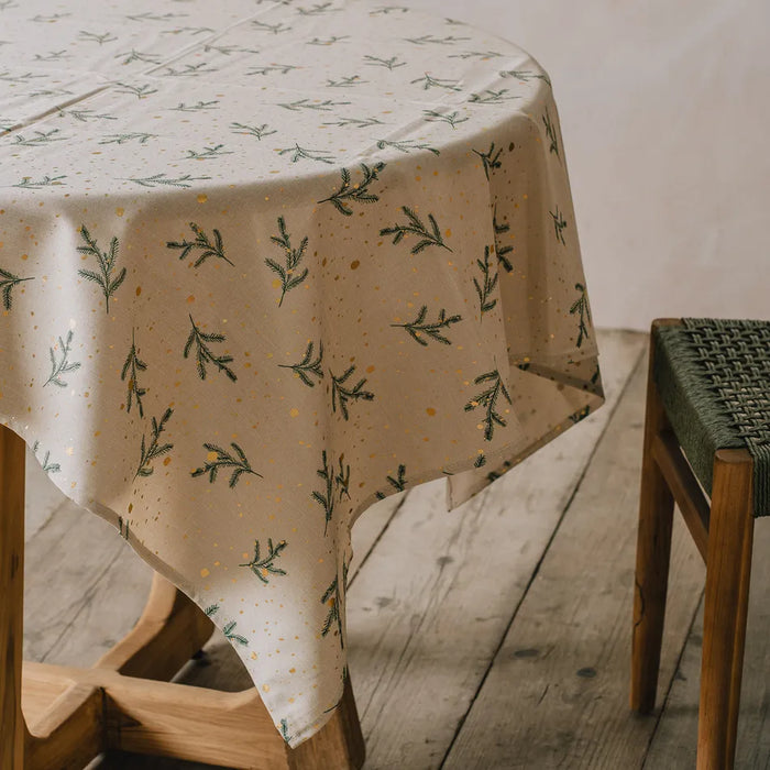 Sprigs & Gold Snow Fabric Table Cloth